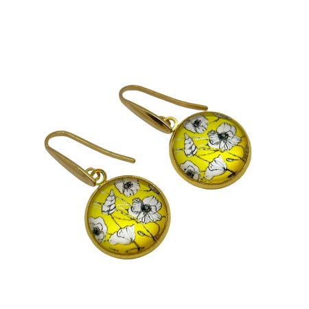 earrings steel gold with yellow flowers